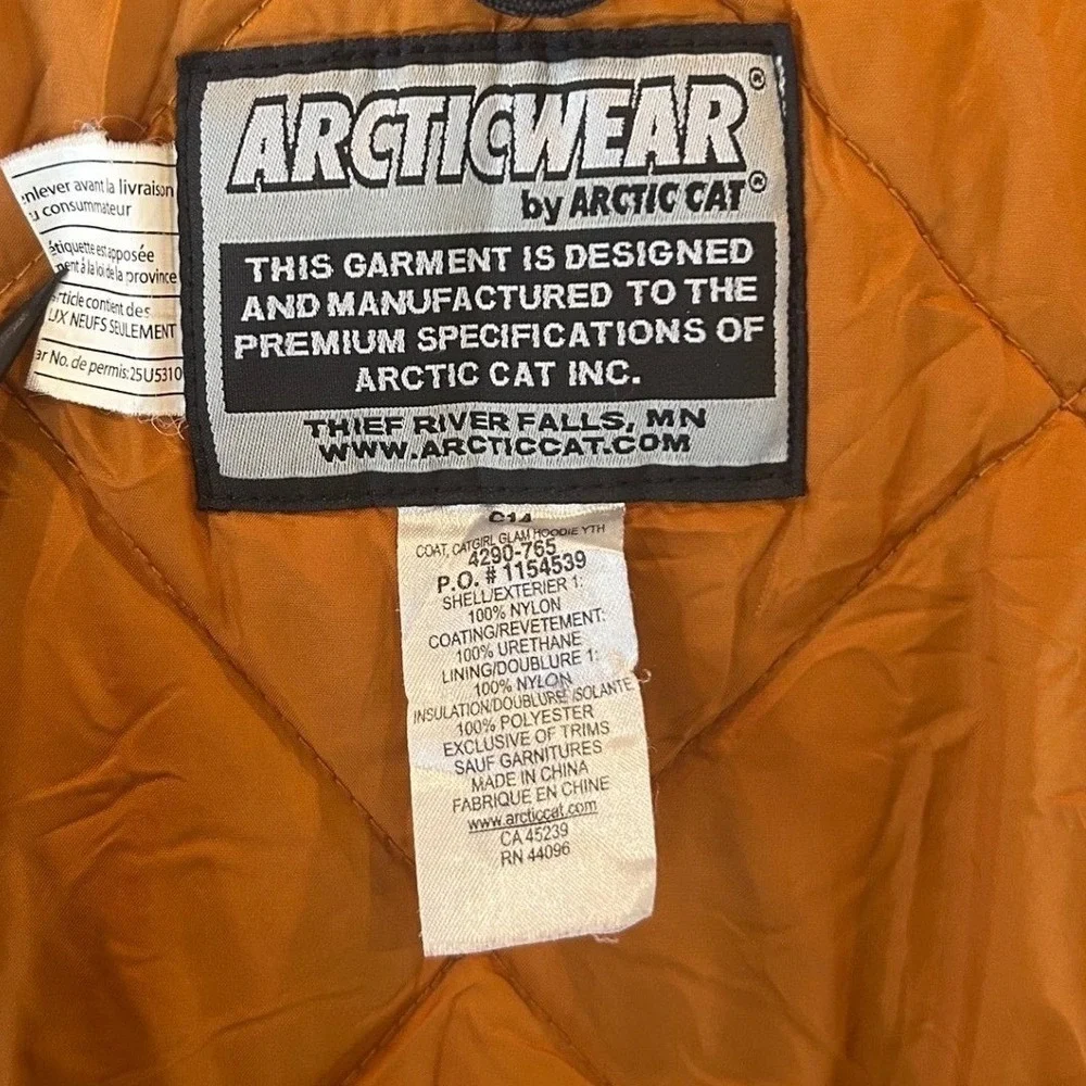 Kids Arctic Cat Black Orange Snowmobile Ski Jacket‎ Size M